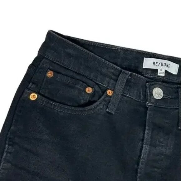 RE/DONE Straight Leg High Rise Button Fly Raw Hem Black Jeans Size 28 - Picture 6 of 13